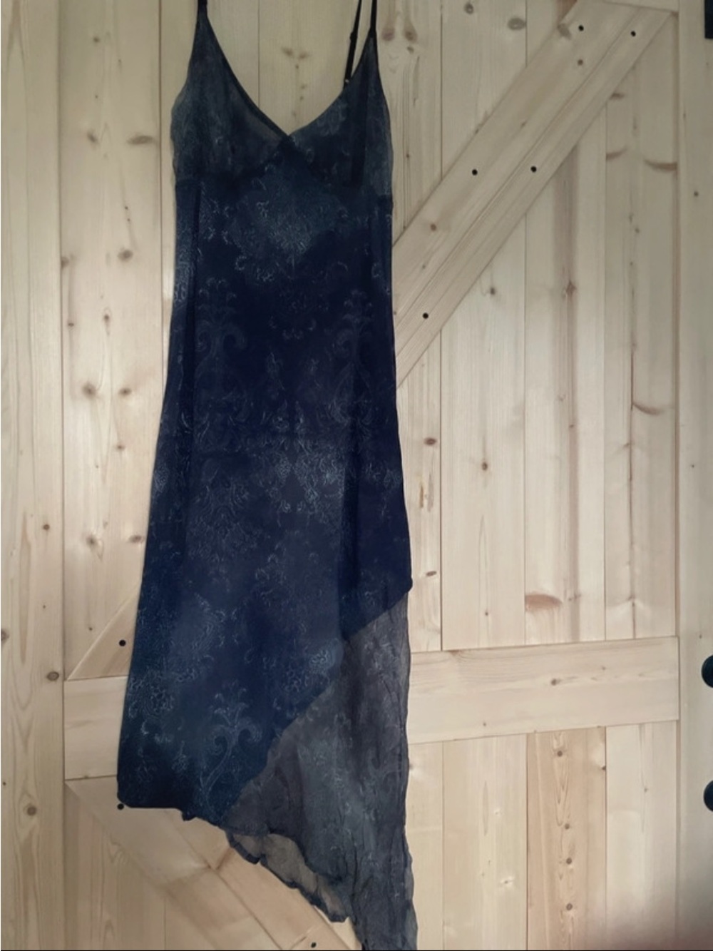 Almeria Italian Asymmetric Navy Tulle Dress with Subtle Jacquard Detail